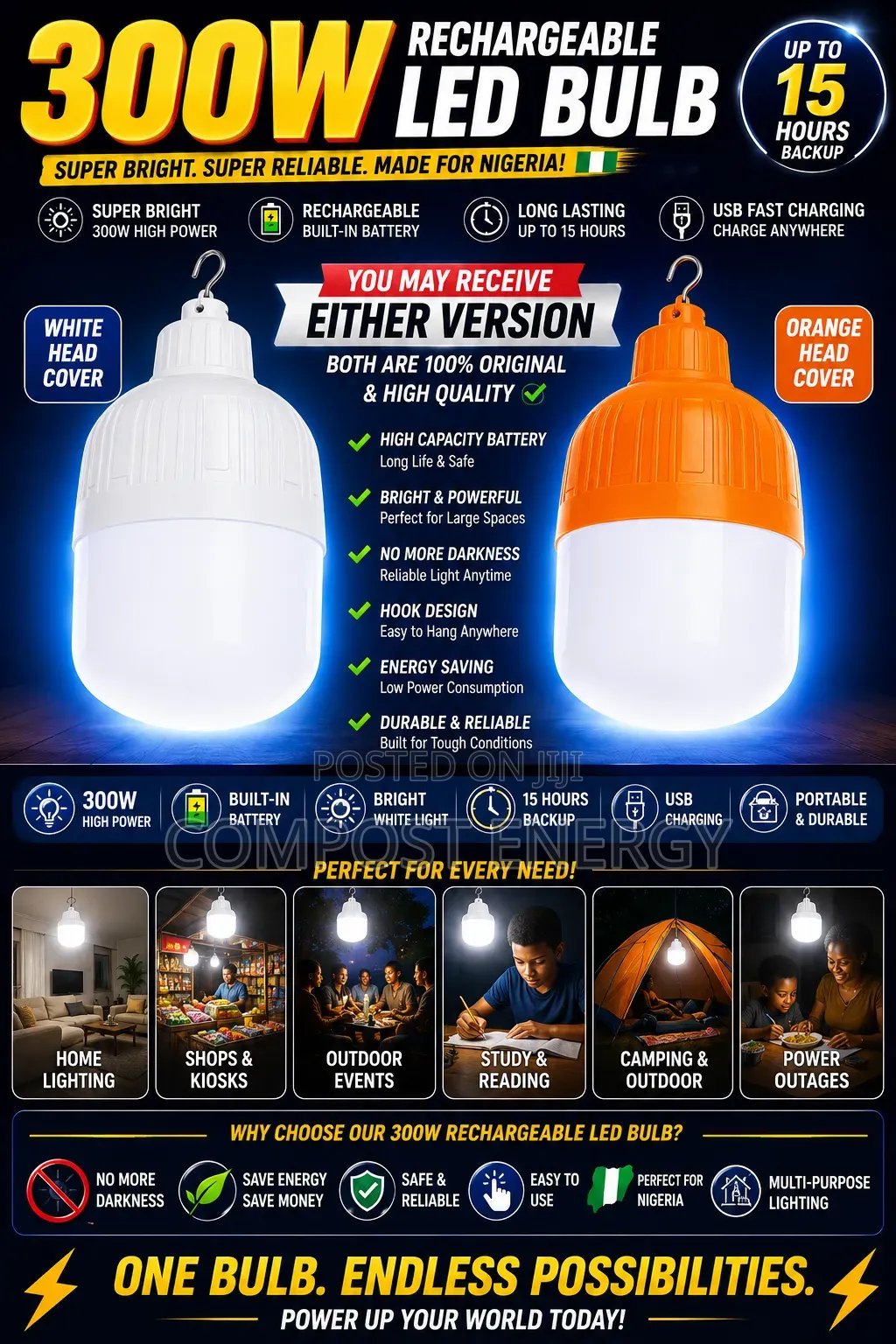 300w Led Lithium Battery Rechargeable Led Bulb