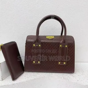 Elegant Quilted Handbag Wallet Set – Coffee Brown