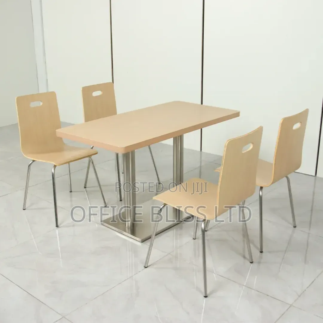 Rectangle Pedestal Café Table Bentwood Café Stack 4 Chair Set