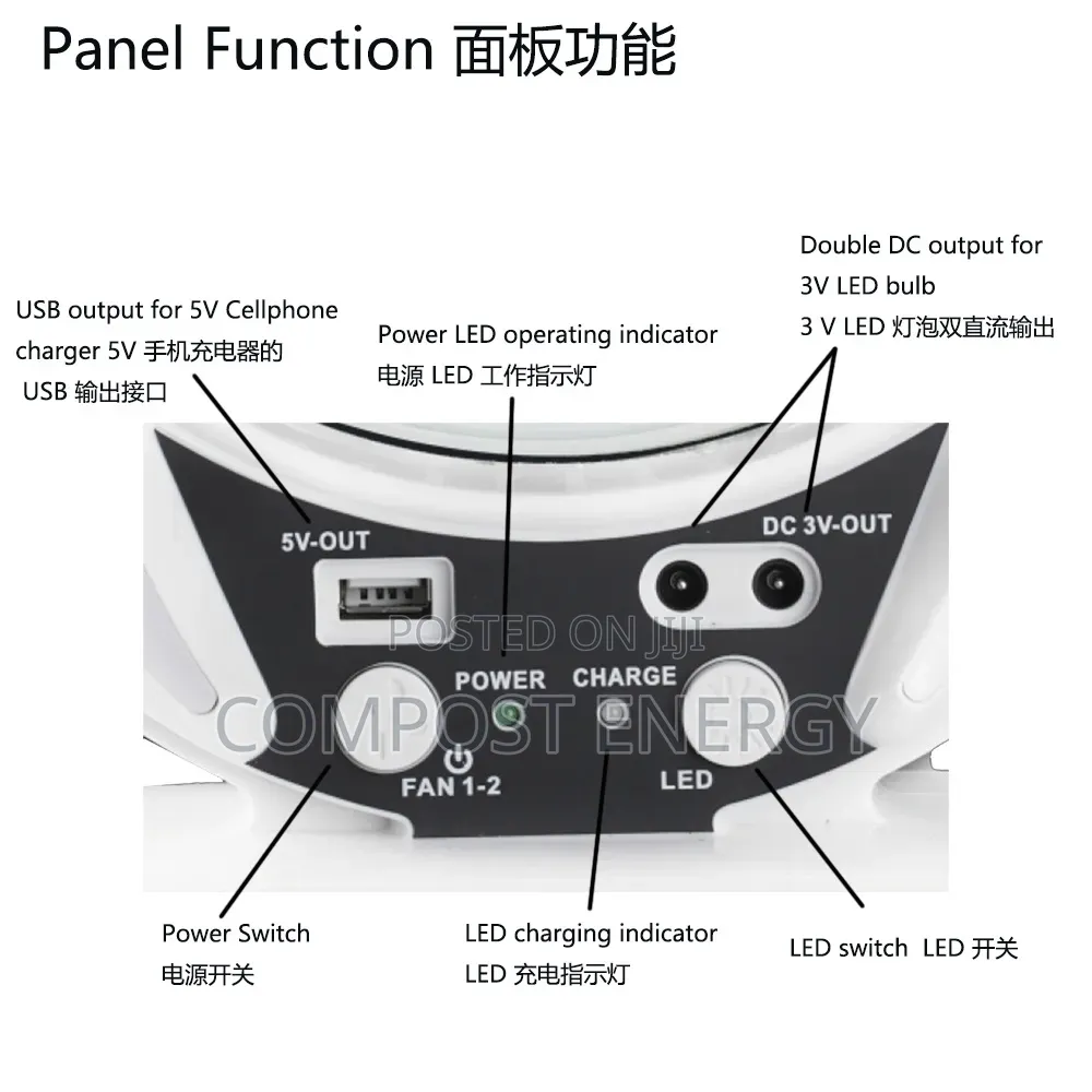 6 Inch Recharge Table Fan With 2 Bulbs and Panel