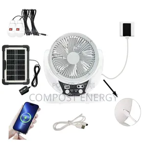 6 Inch Recharge Table Fan With 2 Bulbs and Panel