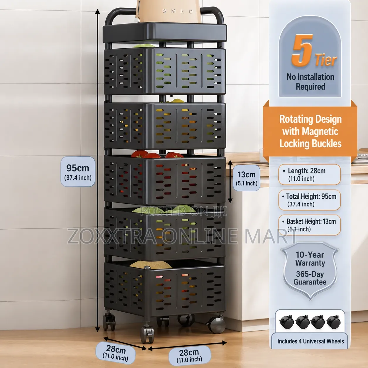 5-Tier Rolling Storage Rack
