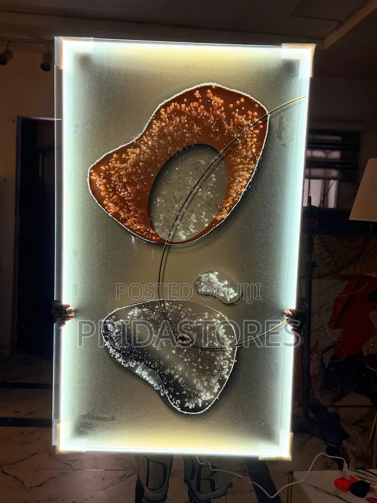 Big Crystal Wall Acrylic 
Stoned Art Frame With Led Light