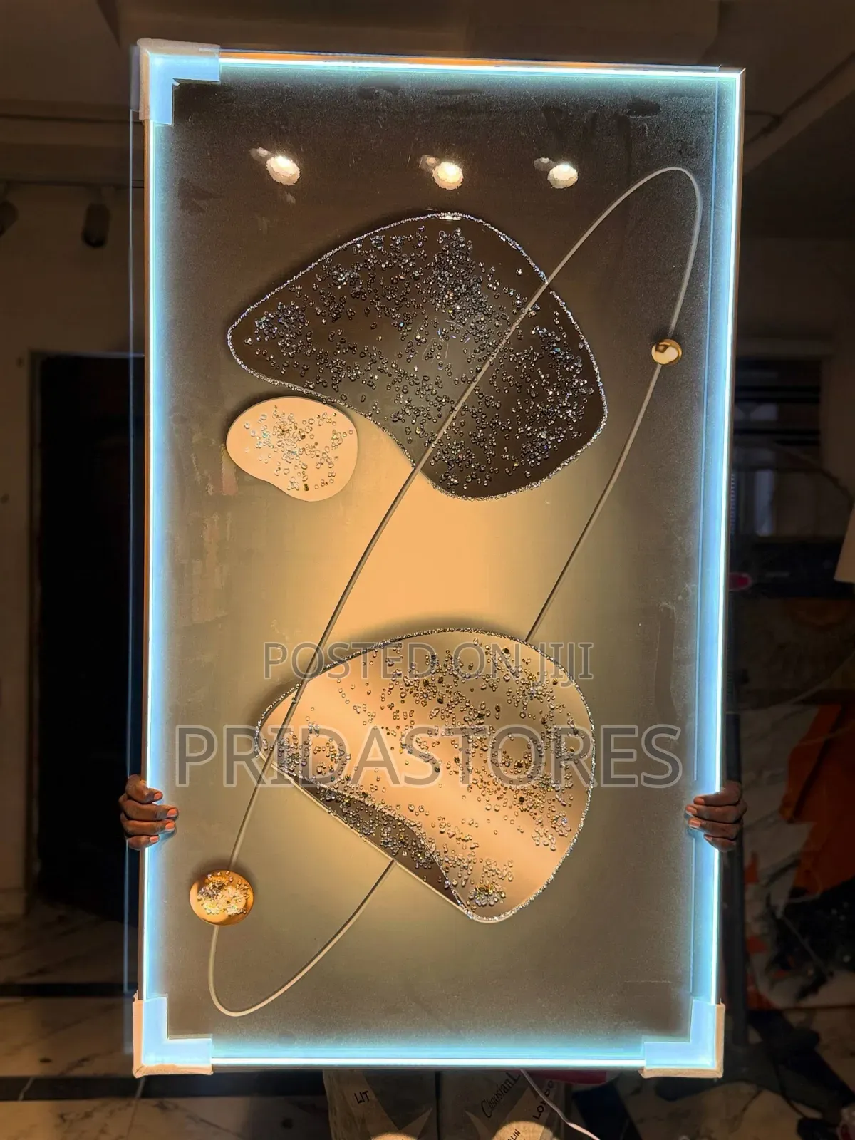 Big Crystal Wall Acrylic 
Stoned Art Frame With Led Light