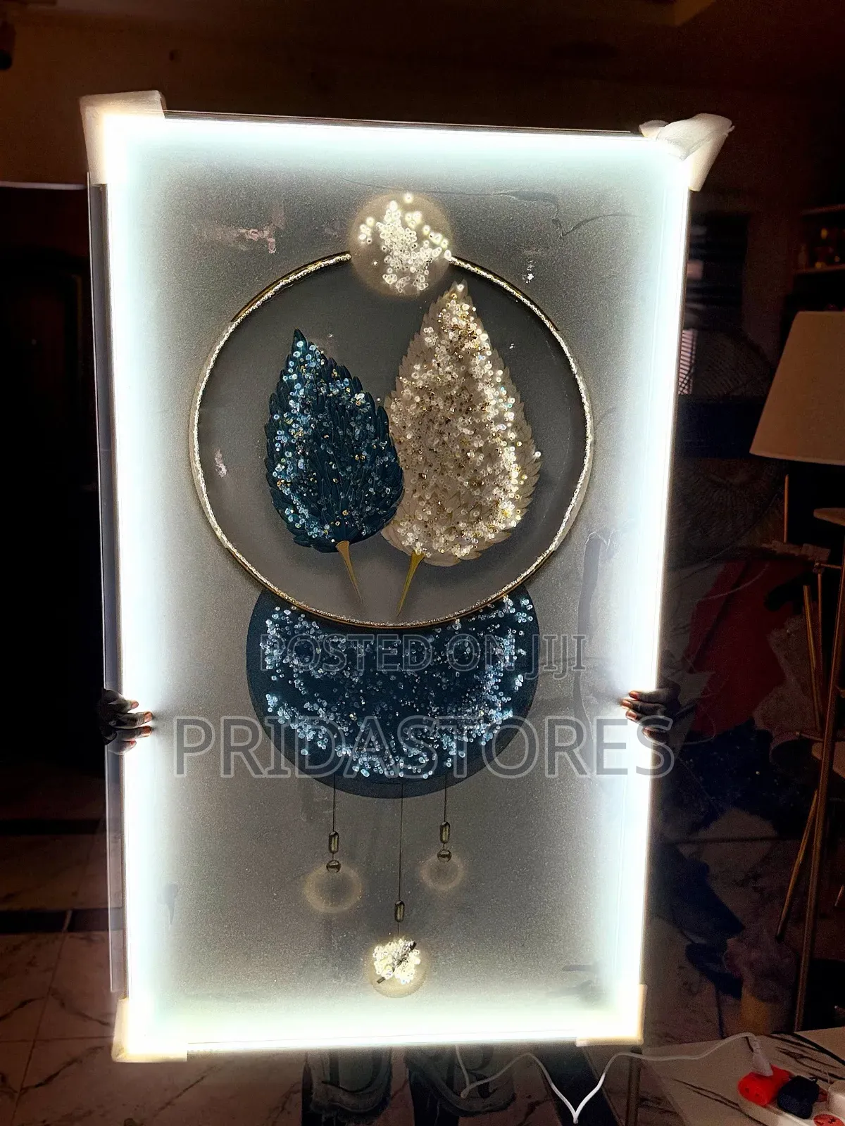 Big Crystal Wall Acrylic 
Stoned Art Frame With Led Light