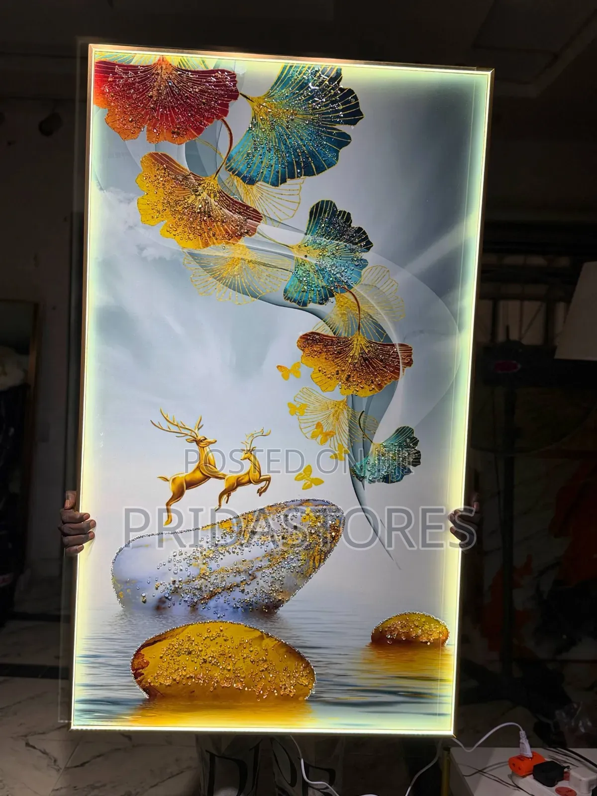 Big Crystal Wall Acrylic 
Stoned Art Frame With Led Light
