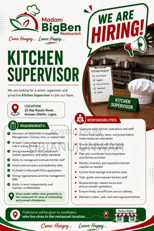 Kitchen Supervisor Needed