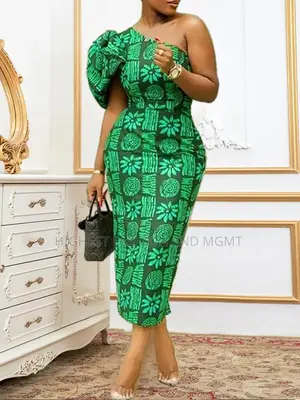 Shoulder Bodycon High Waist Print Dress