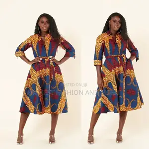 Button Down Flare Print Gown