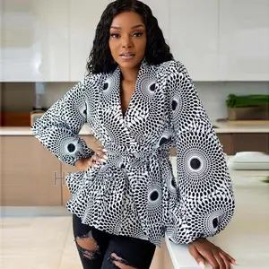 Lantern Sleeve Print Peplum Top