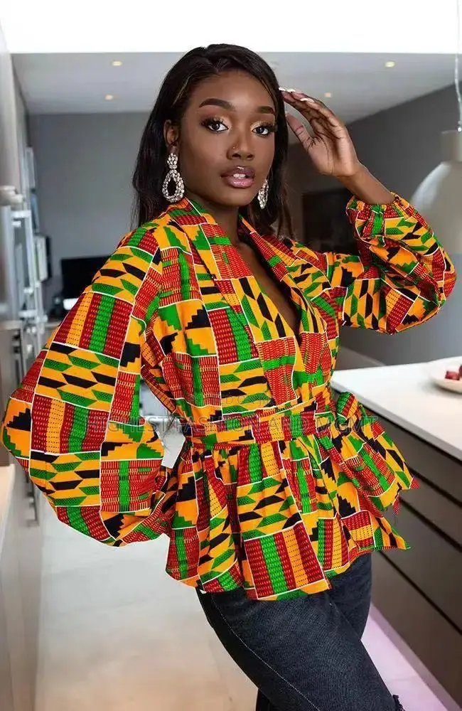 Lantern Sleeve Print Peplum Top