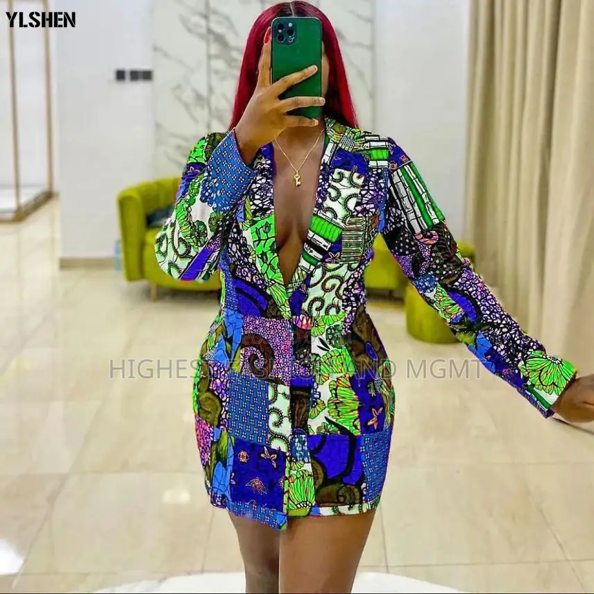 Long Sleeve v-Neck Print Blazer