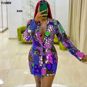Long Sleeve v-Neck Print Blazer
