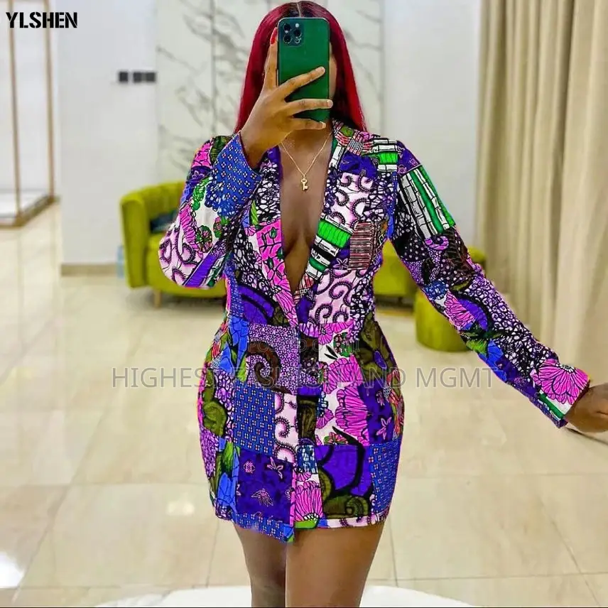 Long Sleeve v-Neck Print Blazer