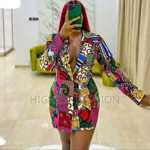 Long Sleeve v-Neck Print Blazer
