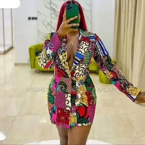 Long Sleeve v-Neck Print Blazer