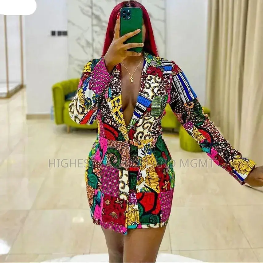 Long Sleeve v-Neck Print Blazer