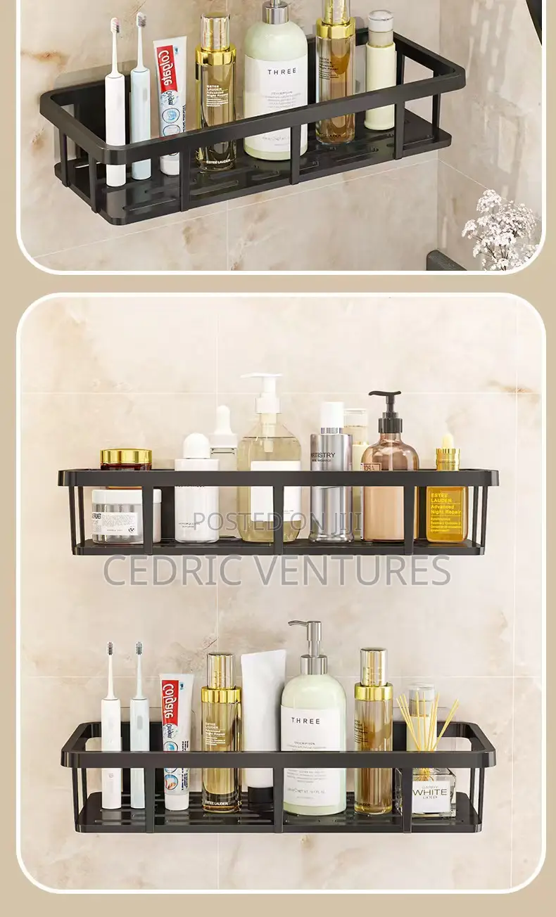 2pcs Wall-Mounted Adhesive Plastic Bathroom Storage Rack