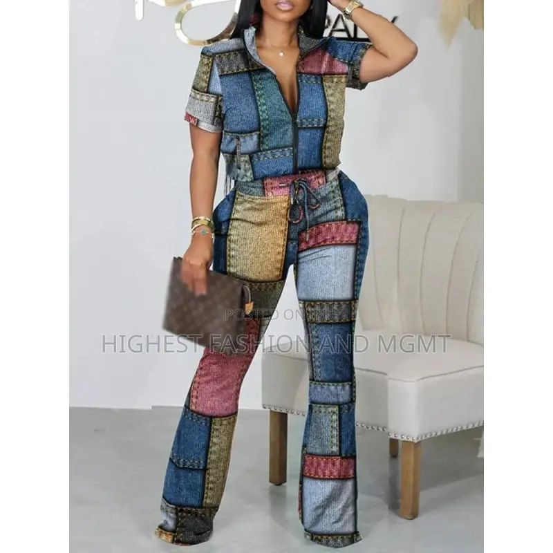Short Sleeve Print Jumpsuit