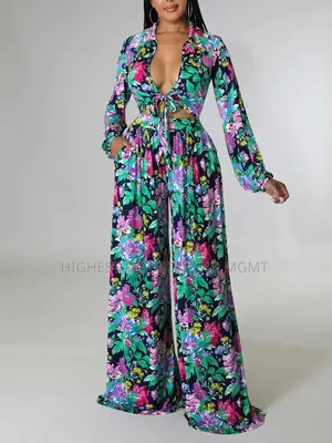 Floral Print Crop Top and Wide Leg Pant