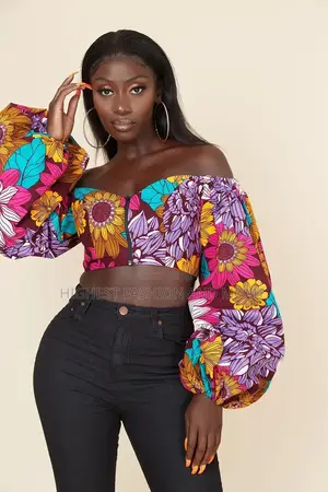 Print Lantern Sleeve Crop Top