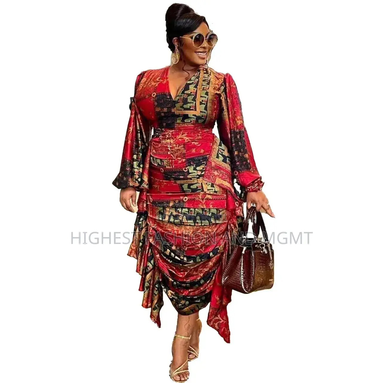 Print Lantern Sleeve Crop Top