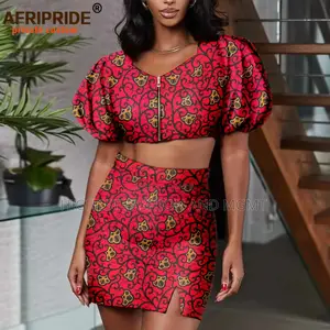 Bob Sleeve Crop Top and Mini Skirt 2 Piece Print Outfit