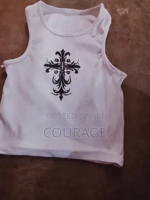 Barely Used White Sleeveless Top With Black Design
