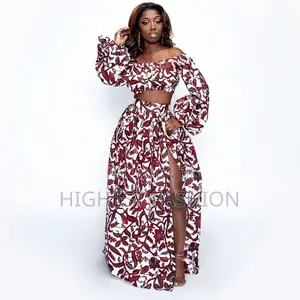 Print Lantern Sleeve Crop Top and Skirt