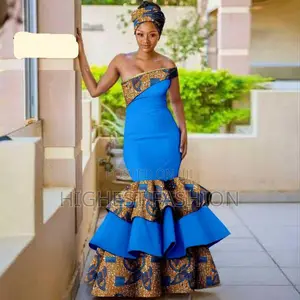 Print Ruffles Long Mermaid Dress With Headwrap
