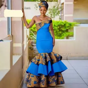 Print Ruffles Long Mermaid Dress With Headwrap