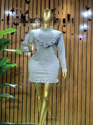 Ash/Grey Ruffle High Neck Bodycon Dress /Plus Size Uk 22-24