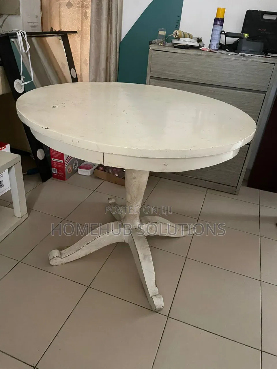 Round Wooden Dining Table With Two Side Stools