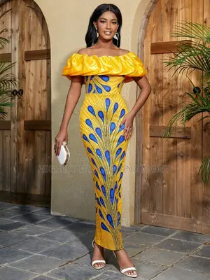 Long Off Shoulder Print Dress