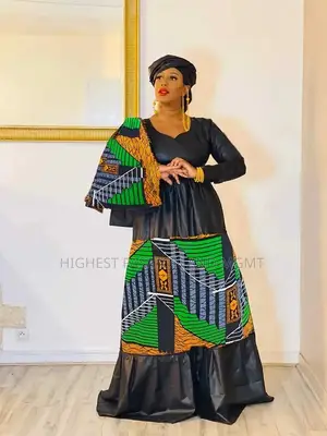 Long Print Gathered Gown