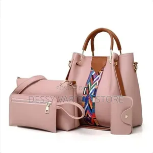 4-Piece Ladies Handbags Leather Shoulder/Handbags Set - Pink