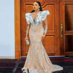 Sheer Neck Long Sleeves Mermaid Dress