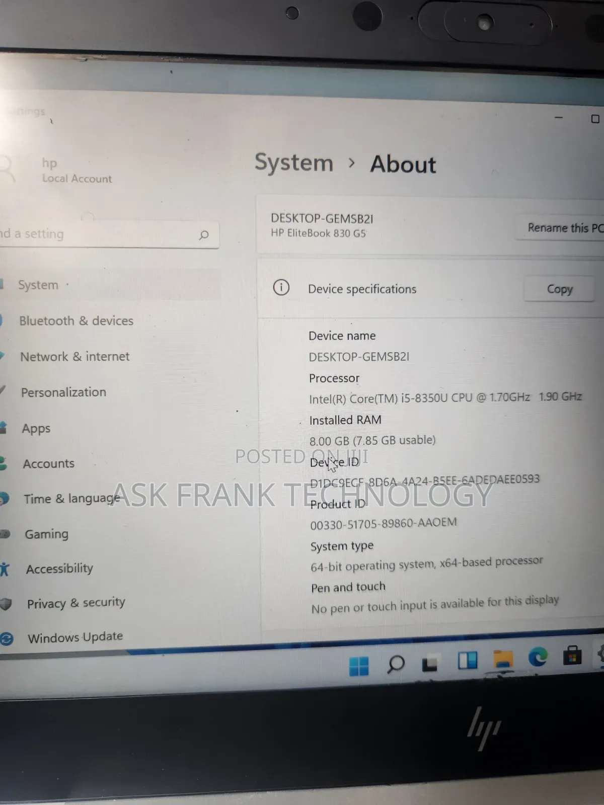 Laptop HP EliteBook 830 G5 8GB Intel Core i5 SSD 256GB