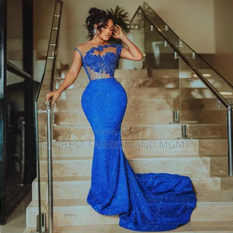 Glitter Beaded Lace Evening Gown