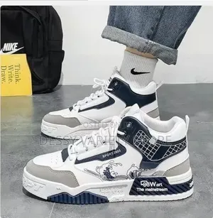 New Men's Fashion Sneakers: Mid-Top Men's Sneakers - White/Blue