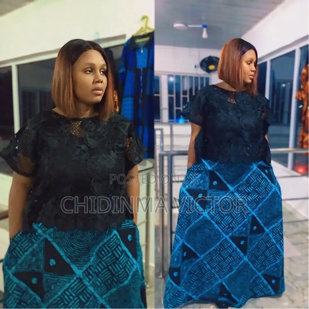 Lace Blouse With Ankara Long Skirt