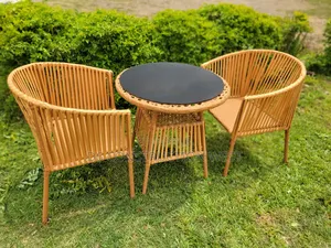Rattan Outdoor Coffee Brown Tabel and Chairs With 10mm Tinted Glass