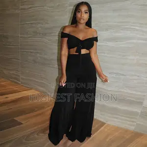 Two Piece Off Shoulder Crop Top Wide Leg Pants