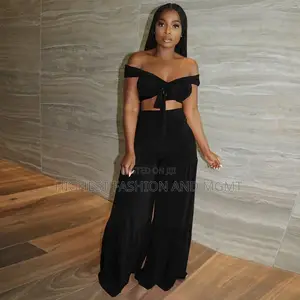 Two Piece Off Shoulder Crop Top Wide Leg Pants