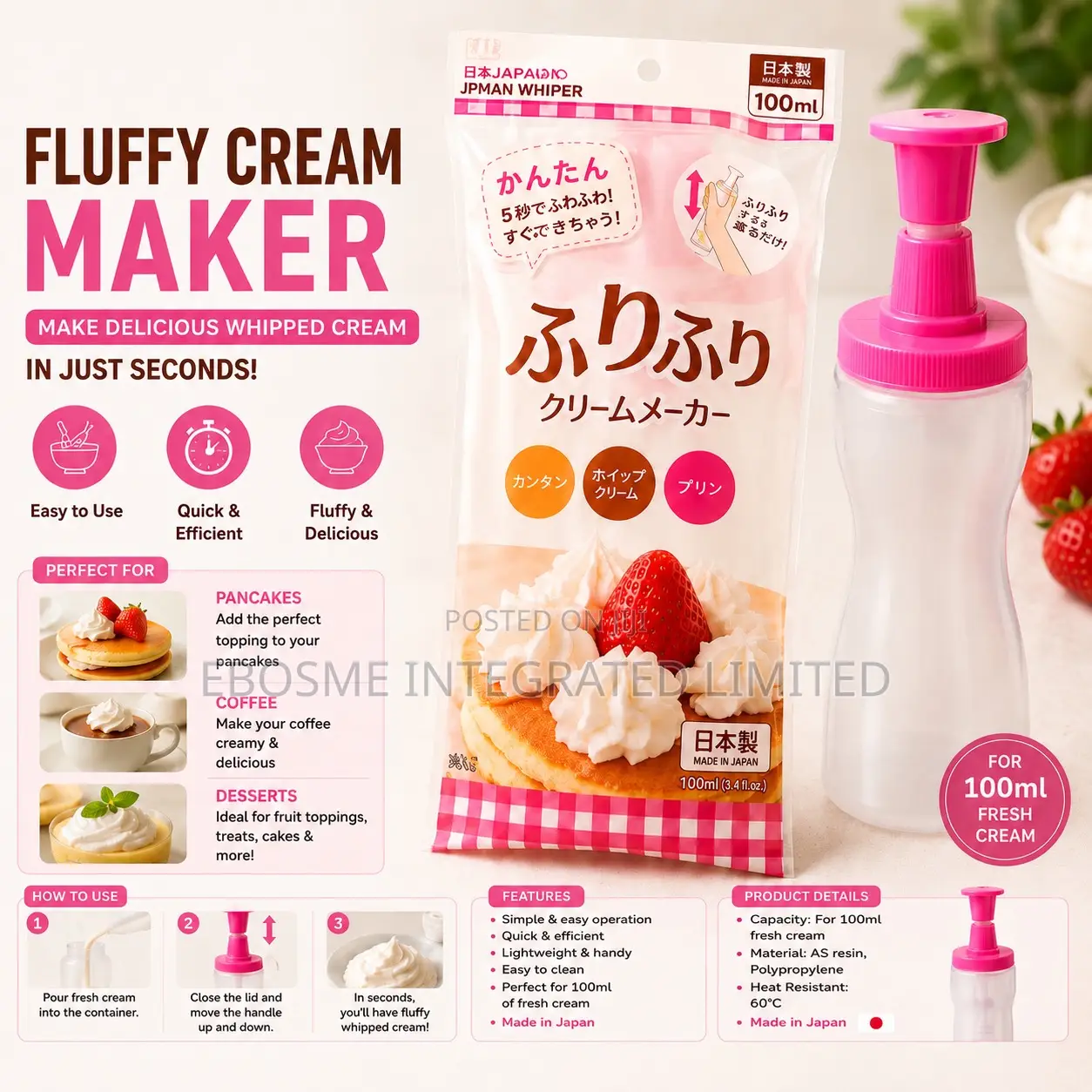 Fluffy Cream Maker – Manual Whipped Cream Pump (100ml) |
