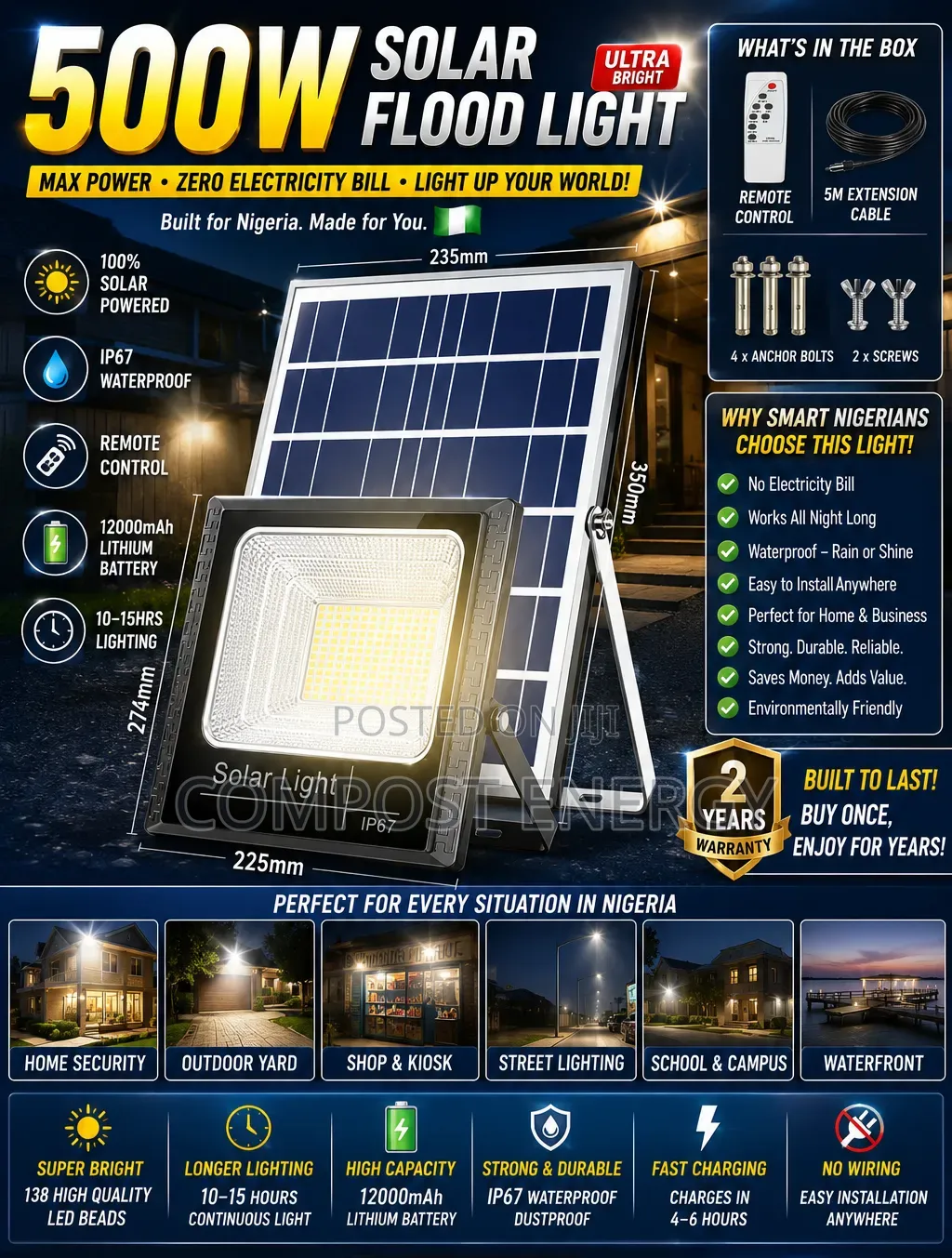 500w Solar Flood Light With Panel