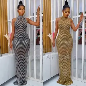 African Lace Sleeveless See-Through Gown