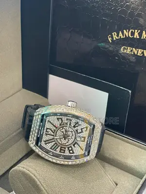 Franck Muller Quality Luxury Men Genuine Leather Iced Wristwatch