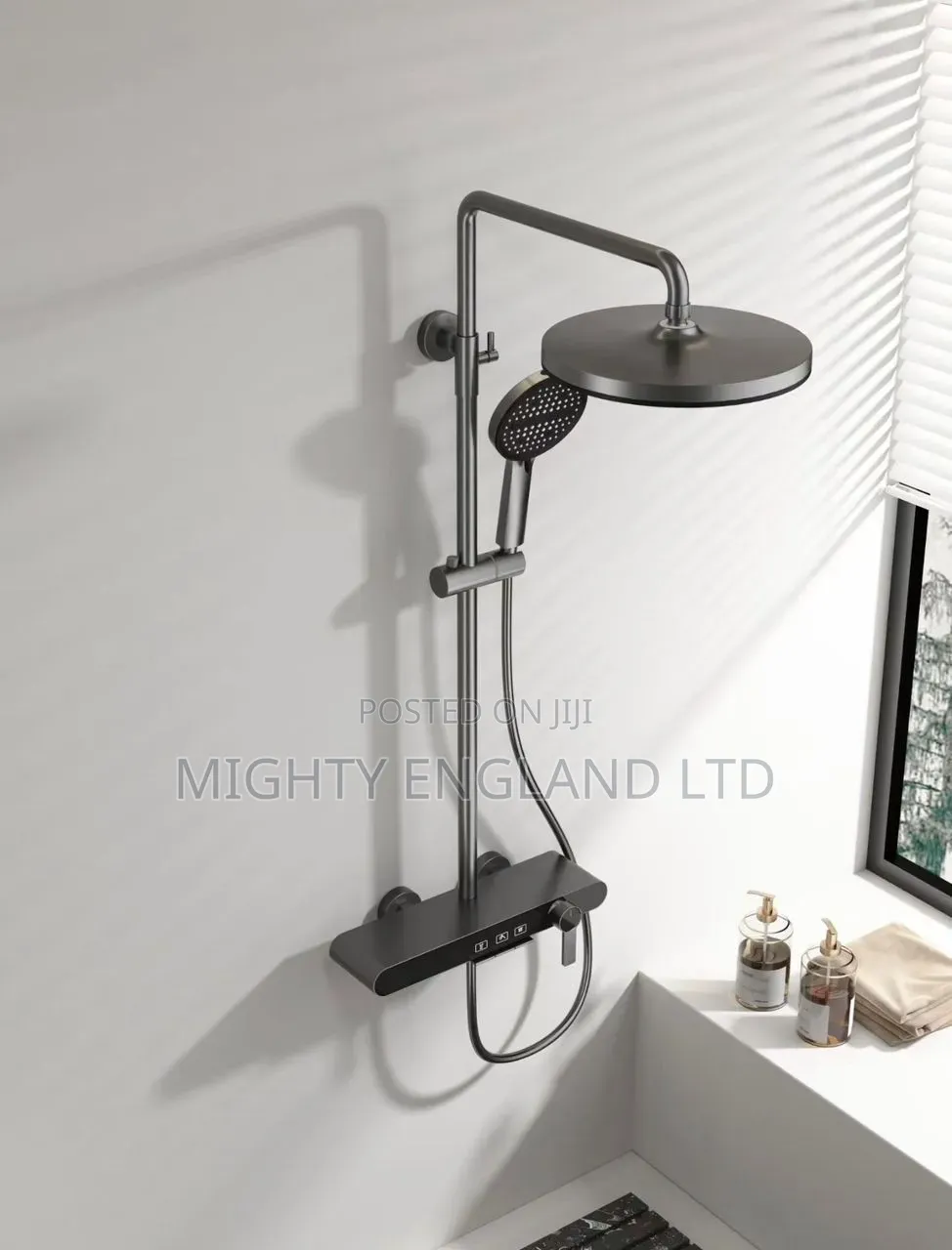 Matte Black Standing Shower Set Features Piano Key Controls