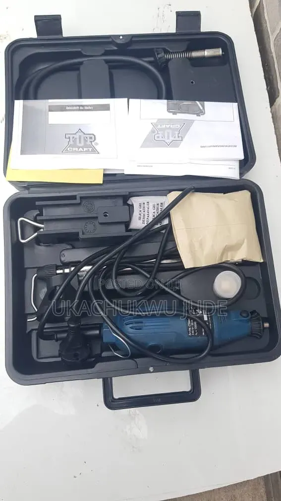 Tip Craft Rotary Tool Kit Featuring A Blue Corded Multi-tool.